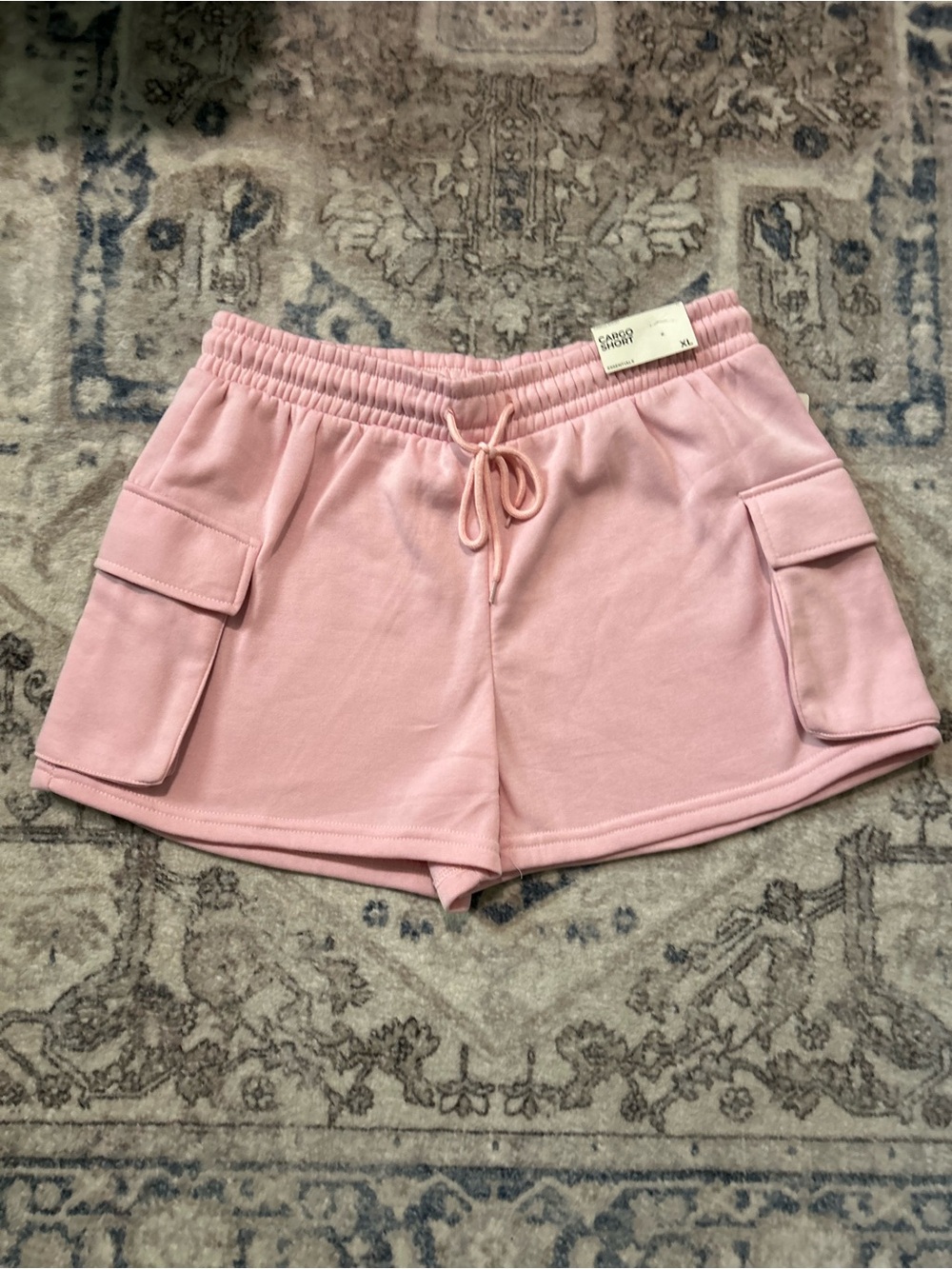Faded Rose Cargo Pocket Drawstring Shorts - Pink
